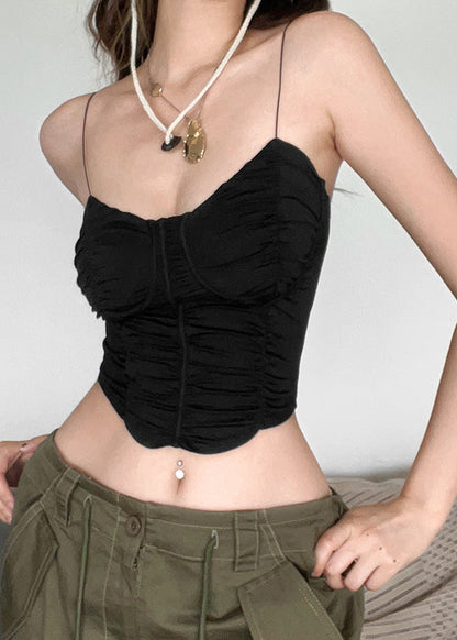 Summer Spicy Girl Black Strapless Small Suspender Backless Short Top