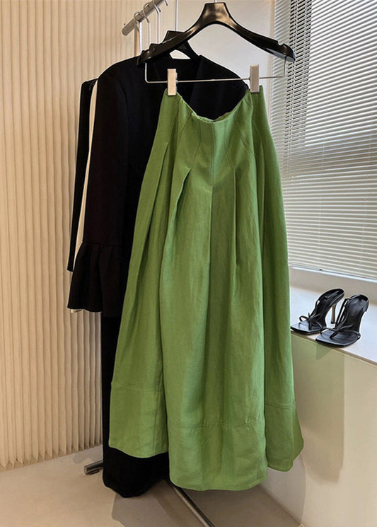 Green High Waist Wrinkled Cotton Skirt Spring