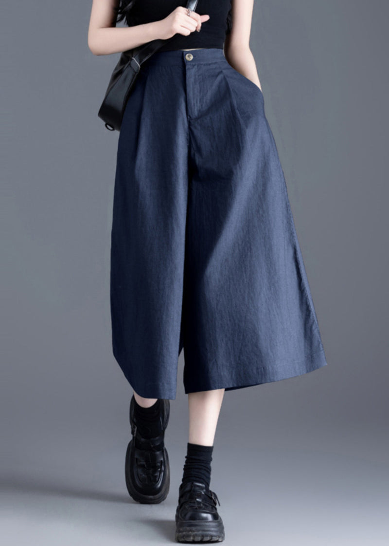 Italian Navy High Waist Linen Crop Pants Skirts Summer
