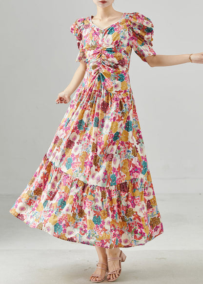 Puff Sleeve Print Cotton Maxi Dresses Summer
