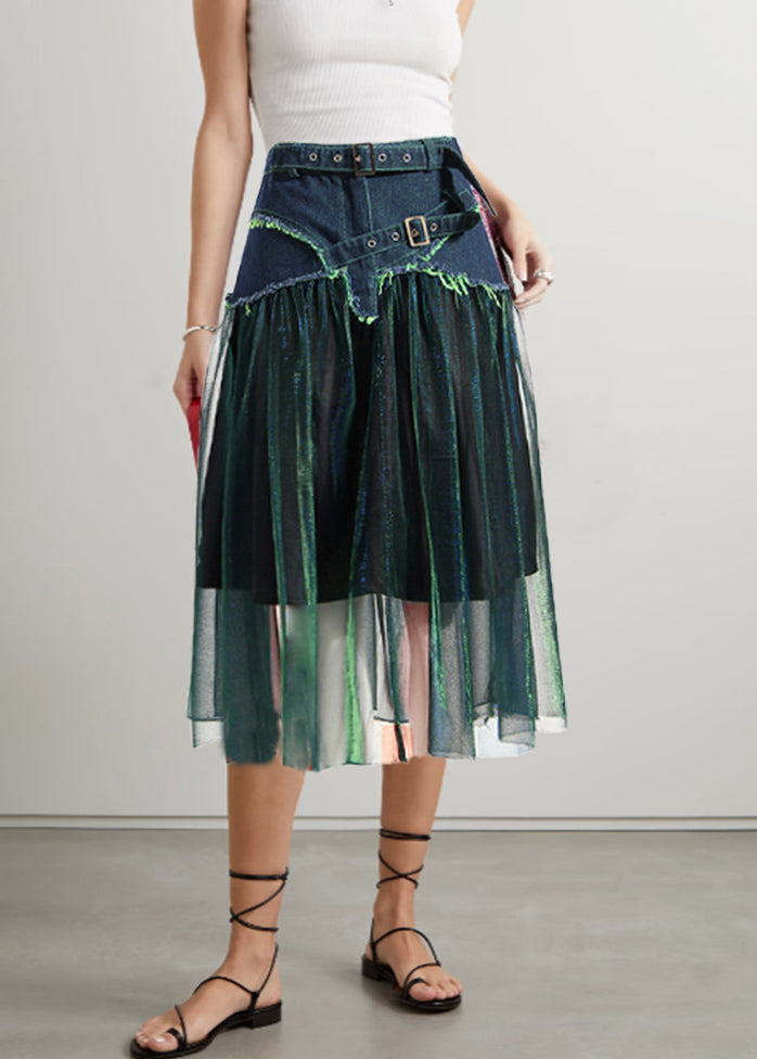 Original Design Tulle Patchwork Denim Skirts Summer