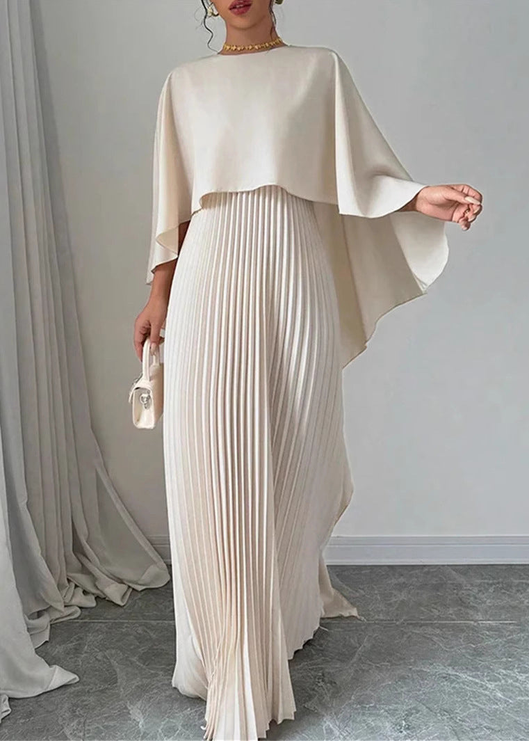 Beige Asymmetrical Patchwork Long Dress Batwing Sleeve