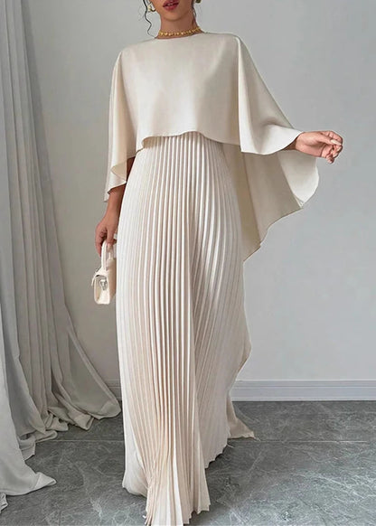 Beige Asymmetrical Patchwork Long Dress Batwing Sleeve