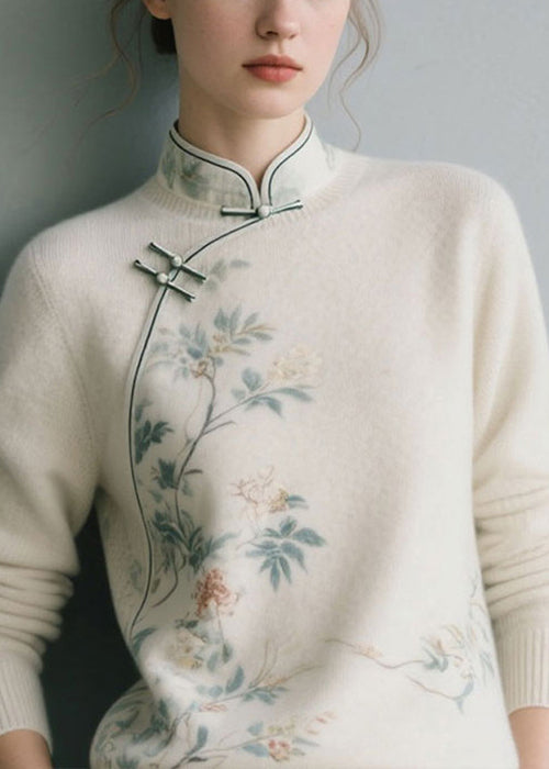 White Thick Knit Sweater Stand Collar Winter