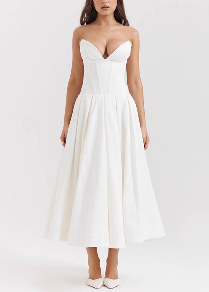 Unique Mulberry Wrinkled Patchwork Cotton Strapless Dress Summer