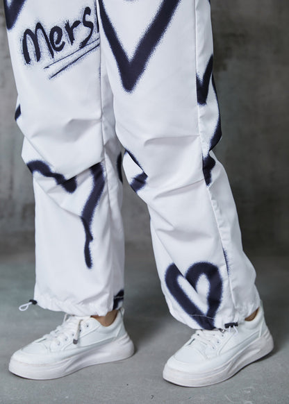 Diy White Love Painting Drawstring Cotton Pants Spring