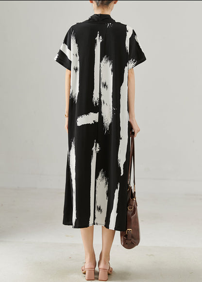 Black Oversized Print Chiffon Maxi Dresses Summer