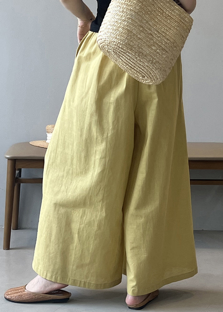 Yellow Pockets Cotton Wide Leg Pants Summer