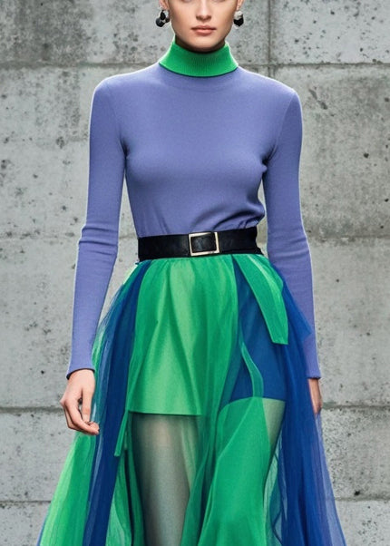 Colorblock Patchwork Tulle Beach Skirts Summer
