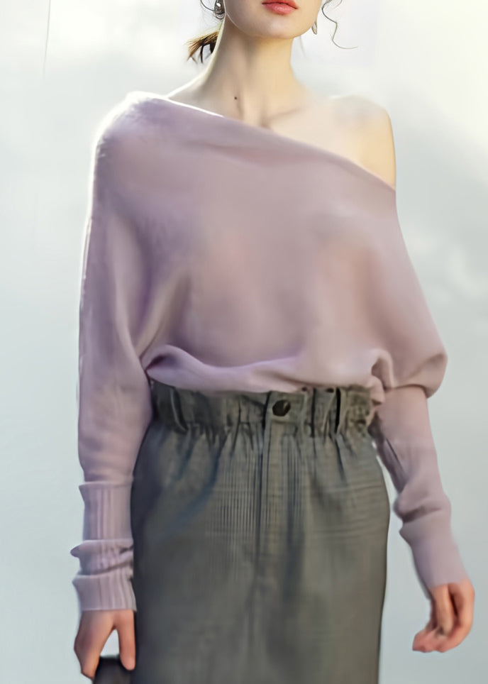 Light Purple Cold Shoulder Knit Shirts Top Fall