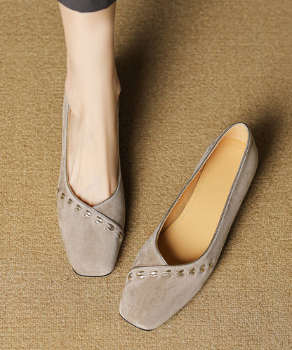 Brown Splicing Suede Chunky Shoes Square Toe