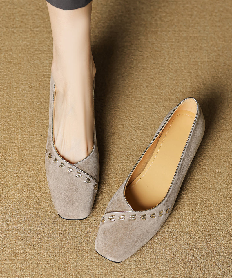 Brown Splicing Suede Chunky Shoes Square Toe