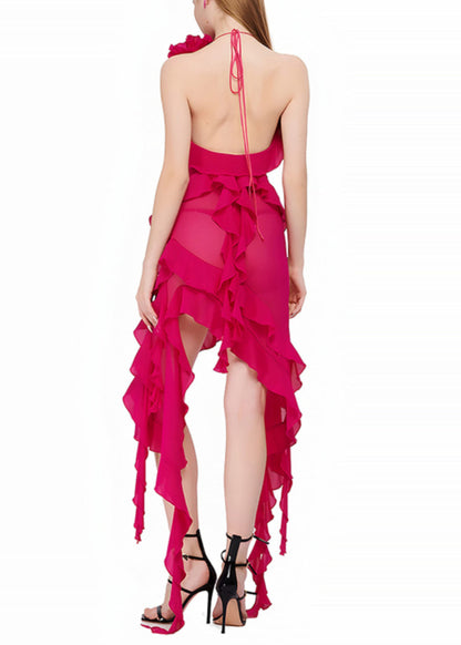 Rose V Neck Lace Up Cotton Vacation Dresses Sleeveless