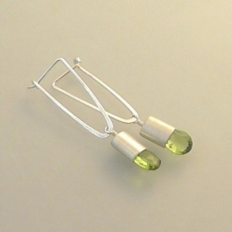 Olive Crystal Dangling Silver Earrings