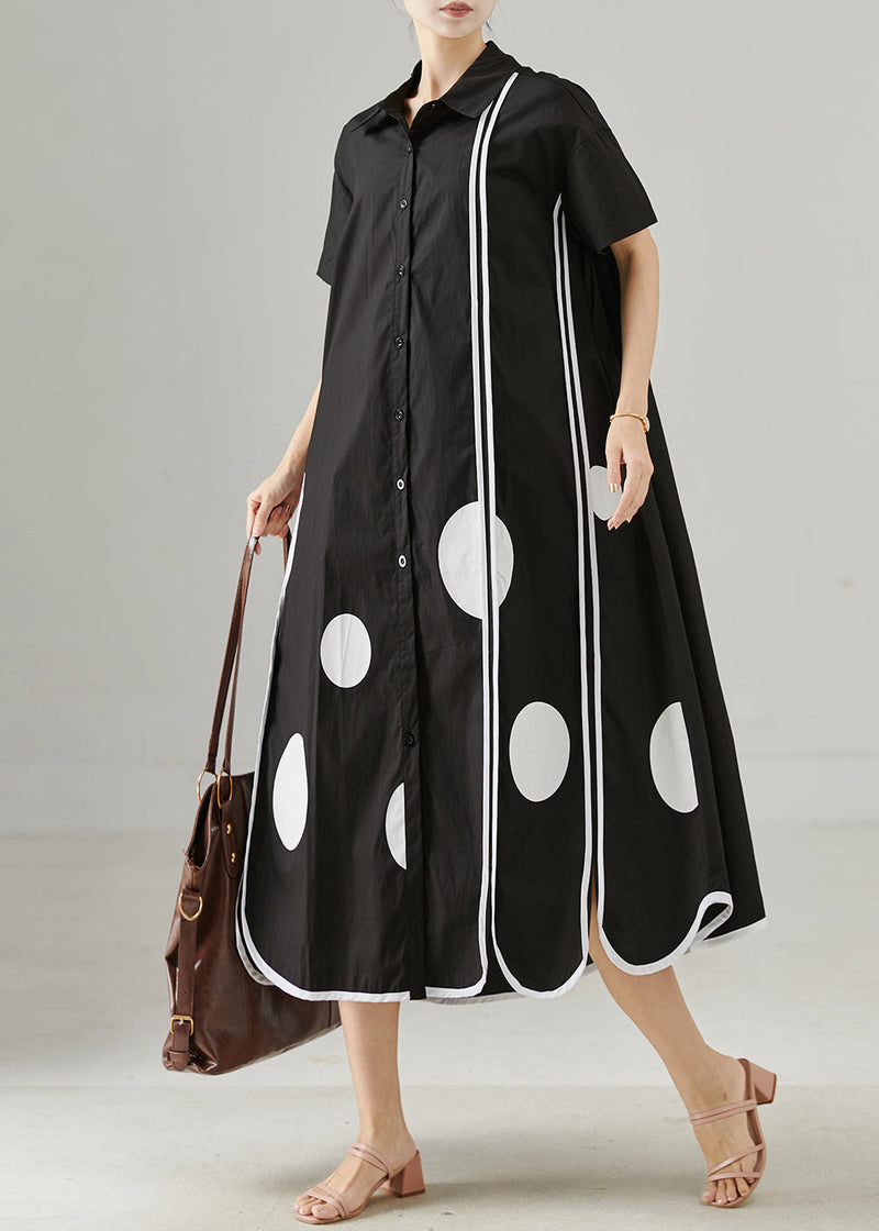 Black Oversized Print Cotton Holiday Dress Summer