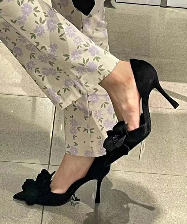 Rose Suede Splicing High Heels Pointed Toe