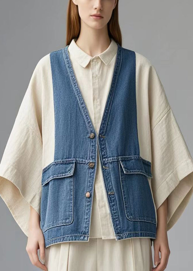 Art Colorblock Patchwork Denim Coat Oversized Fall