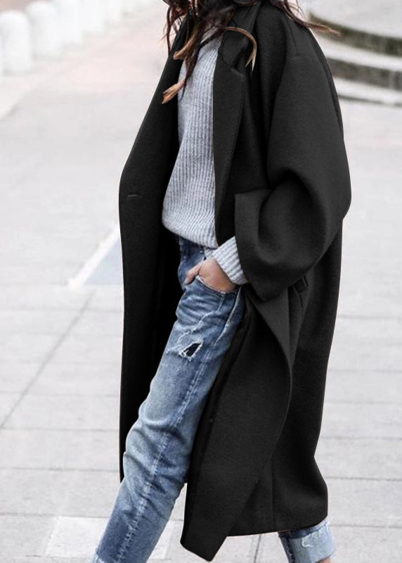 Grey Peter Pan Collar Pockets Woolen Trench Fall