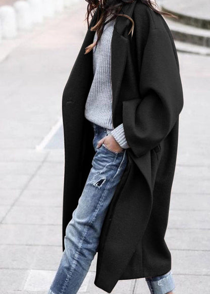 Grey Peter Pan Collar Pockets Woolen Trench Fall