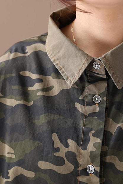 Limited Stock- Camouflage Polo Collar Cotton Shirt Dress