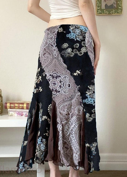 Black Print Patchwork Cotton Skirts Summer