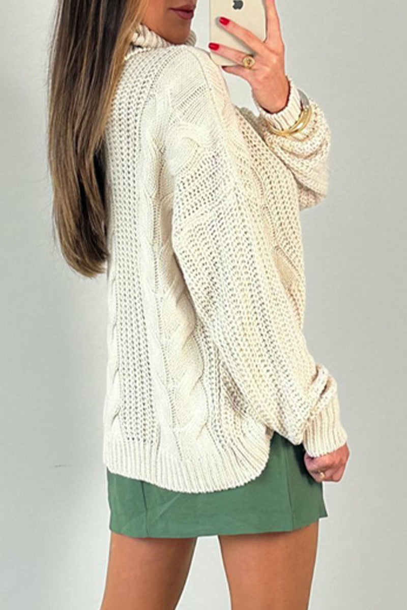 Daily Color Patchwork Weave Turtleneck Sweaters