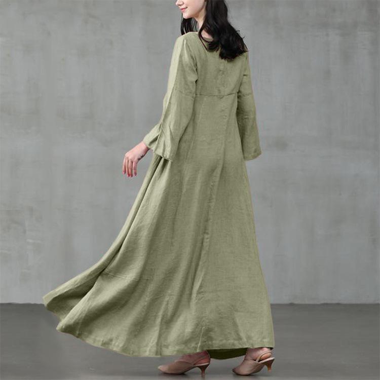 Summer Vacation Dress Spring Outfit Retro Dress With Large Pendulum Linen