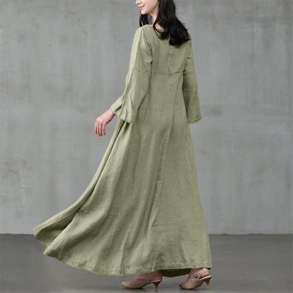 Summer Vacation Dress Spring Outfit Retro Dress With Large Pendulum Linen