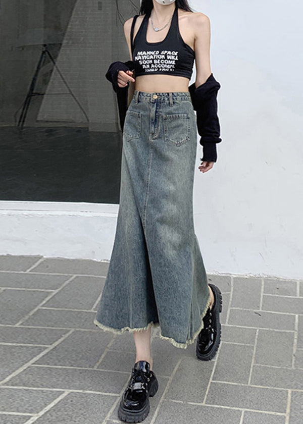 New Blue High Waist Fishtail Denim Skirt