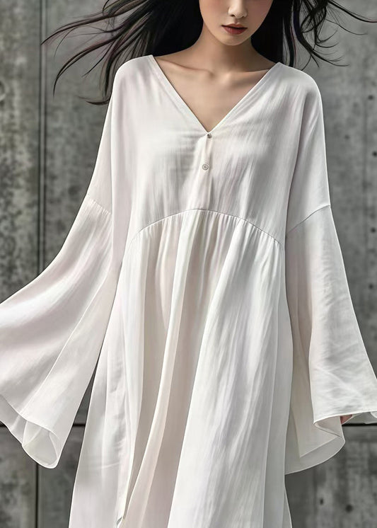 Diy White Oversized Cotton Long Dress Flare Sleeve