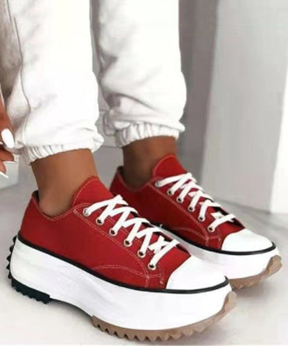 Khaki Canvas Lace Up Splicing Platform Flat Shoes
