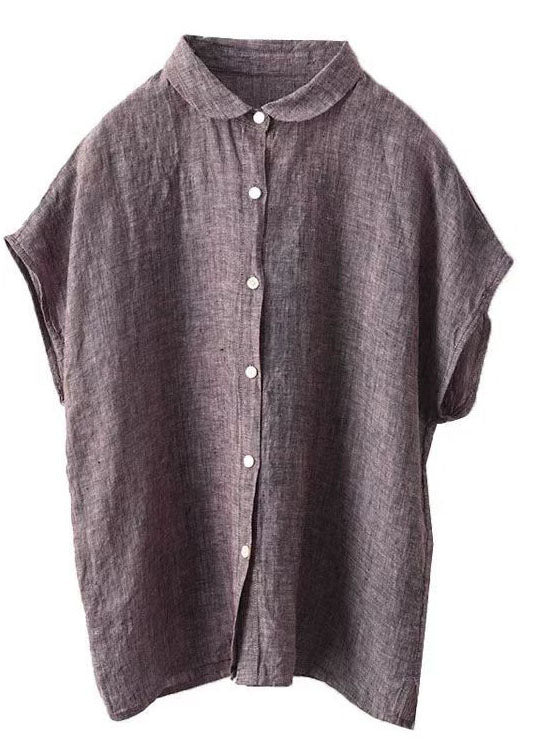 Purple Peter Pan Collar Linen Shirt Top Summer