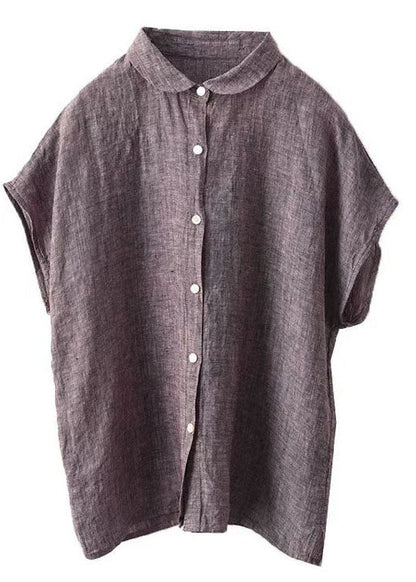 Purple Peter Pan Collar Linen Shirt Top Summer