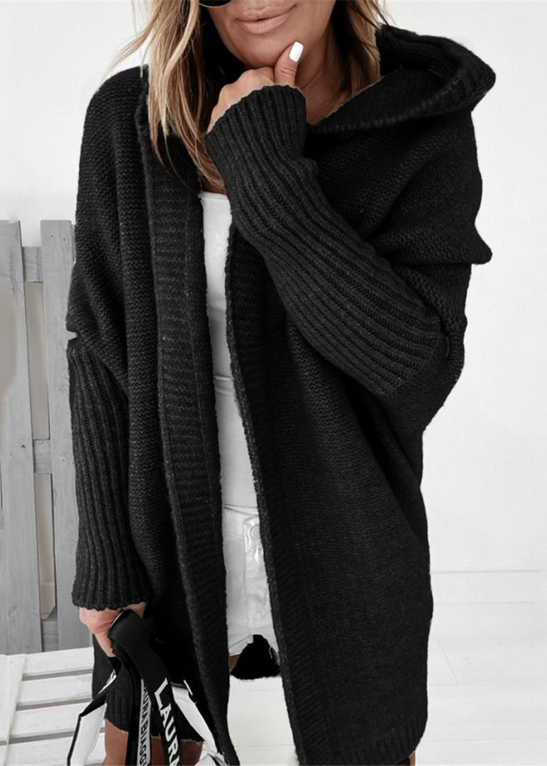 Green Patchwork Hooded Knit Cardigan Fall
