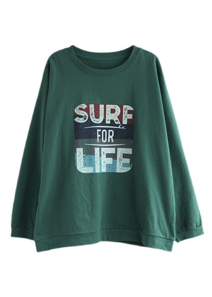 Italian White O-neck Print Cotton Sweatshirt Long Sleeve