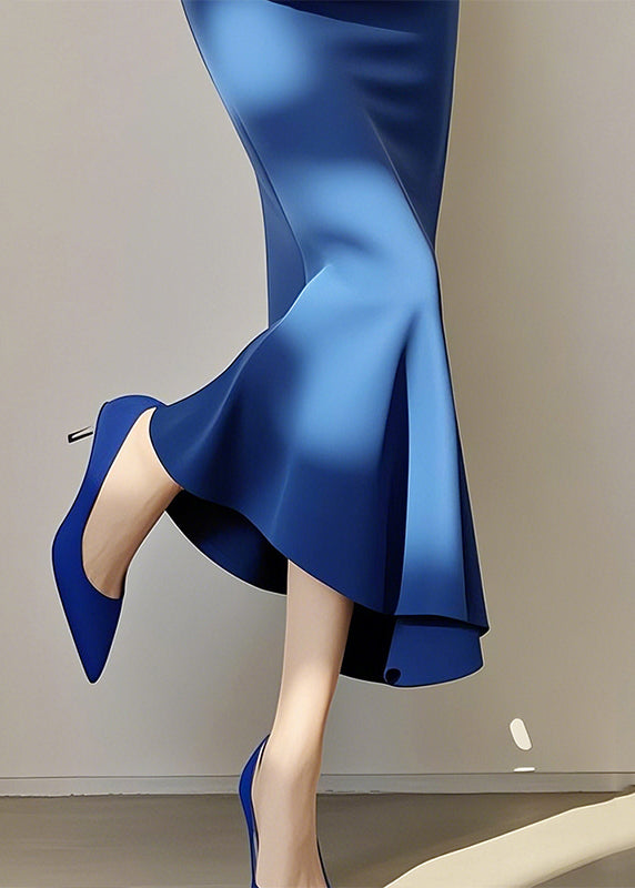 New Blue High Waist Cotton Fishtail Skirt Spring