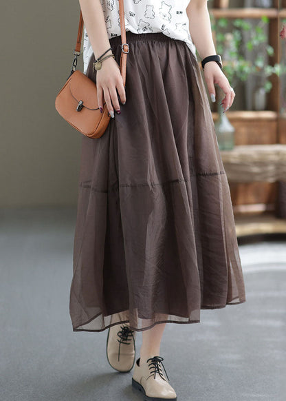 Chocolate Patchwork Tulle a Line Skirts High Waist Exra Large Hem Summer