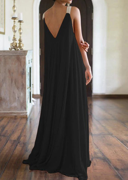 Orange V Neck Chiffon Long Dress Summer