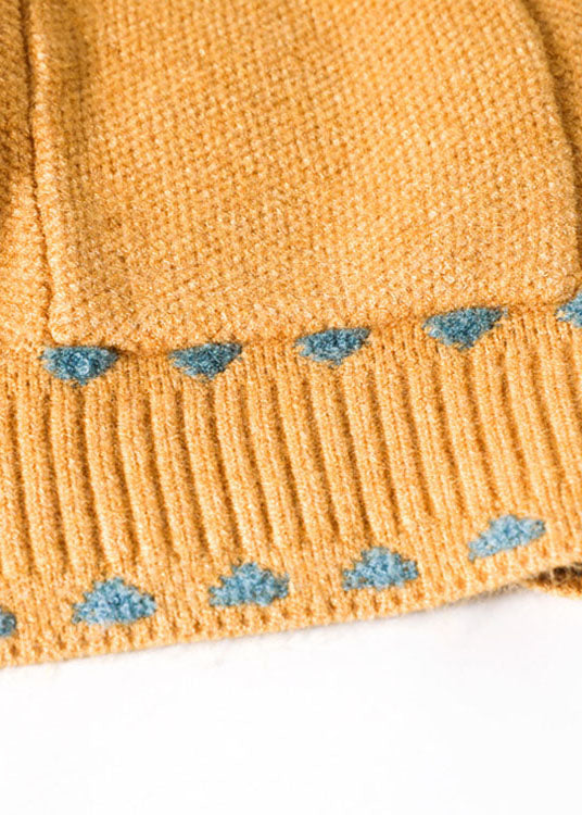 Yellow Loose Button Pockets Fall Knit Sweater Coat
