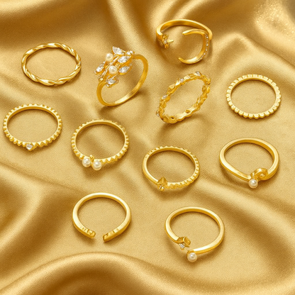 Silver & Gold Ring Stack — Set of 10