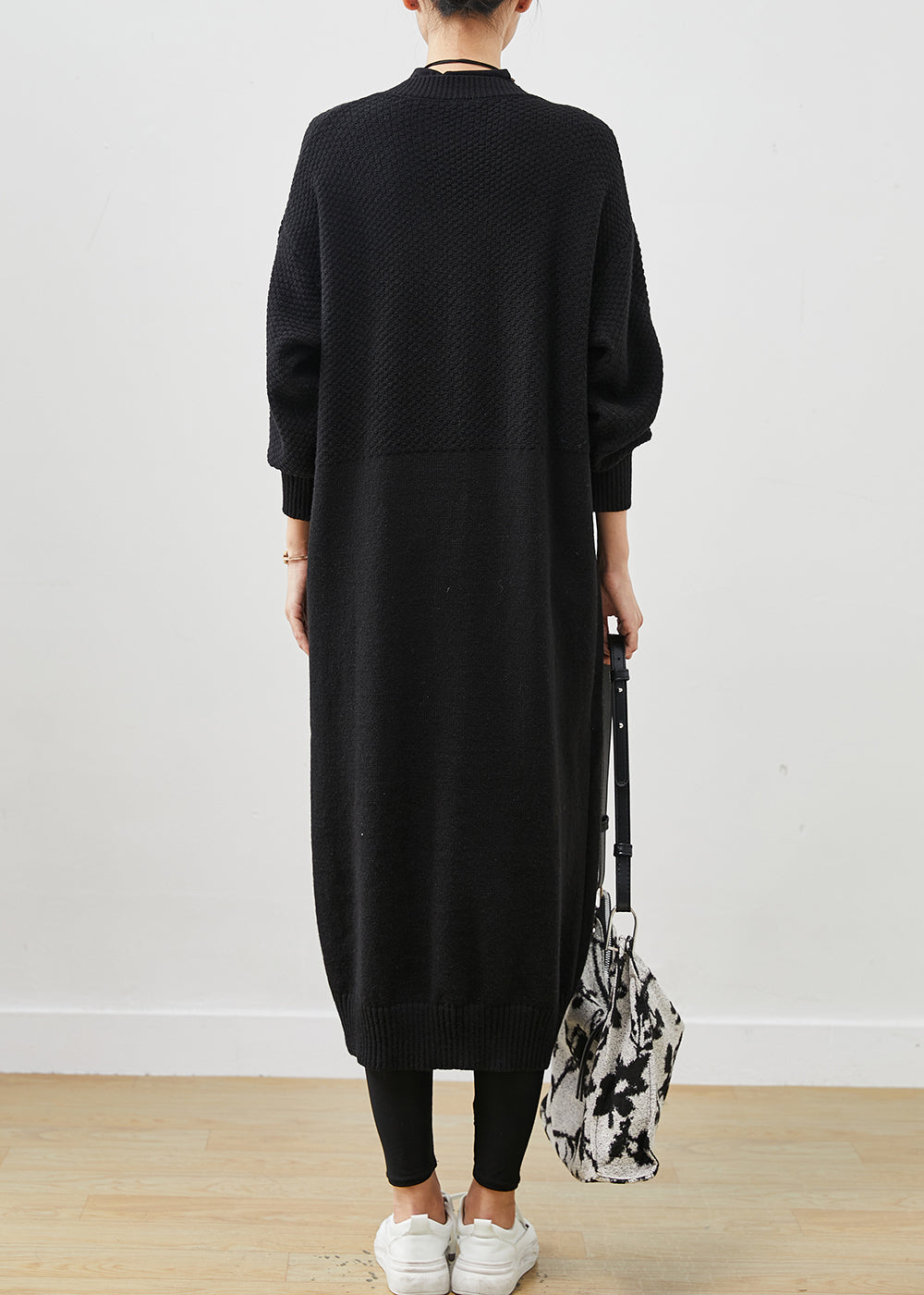 Diy Black Oversized Patchwork Lace Knit Cardigan Spring