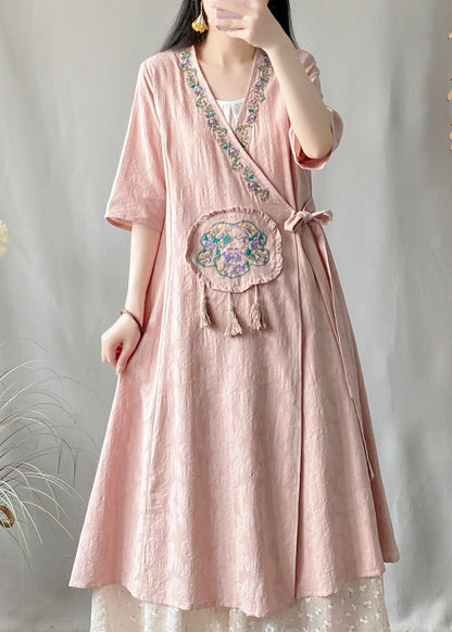 Pink Embroidered Tassel Long Cardigans Summer
