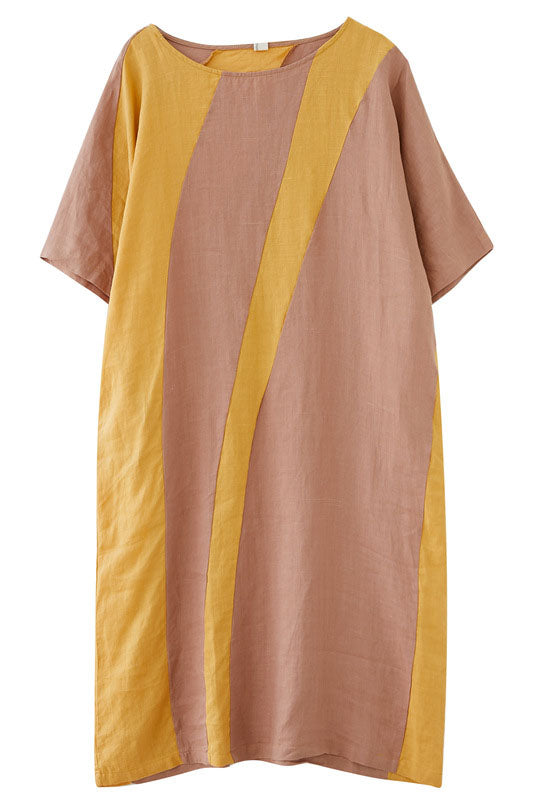 -summer Loose Cotton Linen Stitching Dress