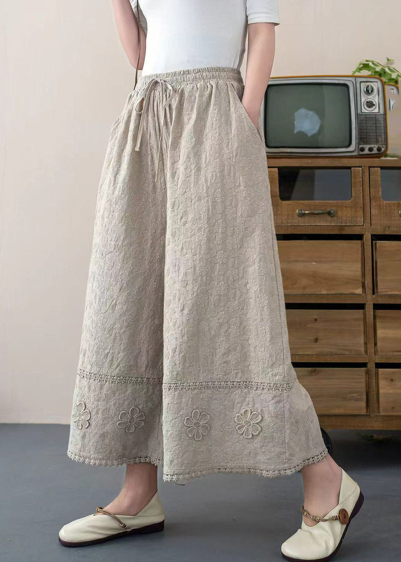 Diy White Embroidered Cotton Crop Pants Trousers Summer