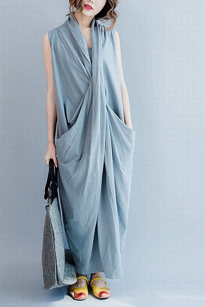 Gray Sleeveless Cross Summer Long Dresses Causal Dresses Oversize Outfits