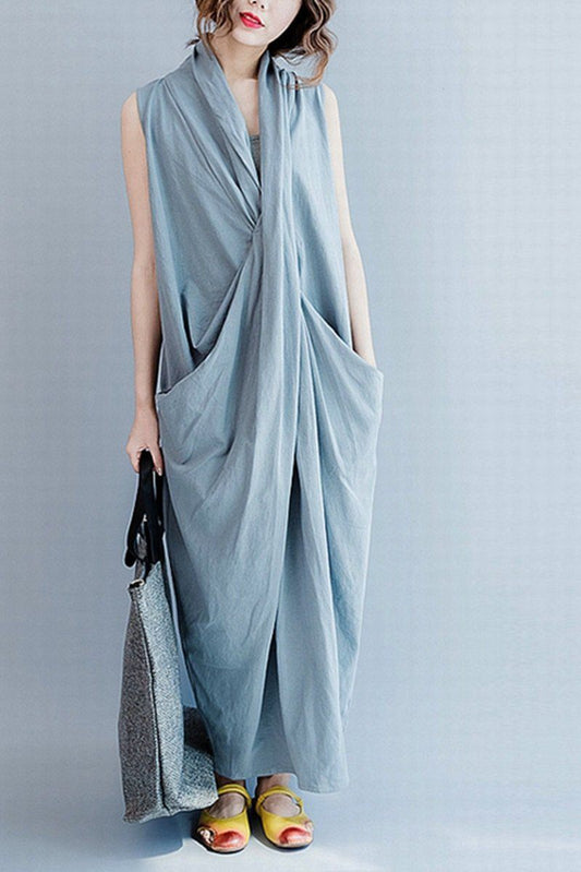 Gray Sleeveless Cross Summer Long Dresses Causal Dresses Oversize Outfits