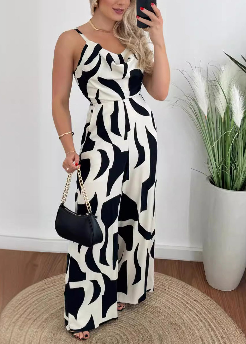 Stylish Yellow Green Print Cotton Spaghetti Strap Jumpsuit Summer