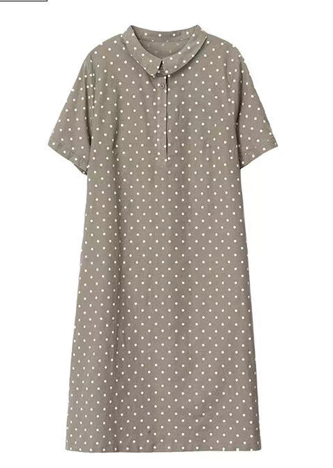 Khaki Peter Pan Collar Dot Print Work Dress Summer