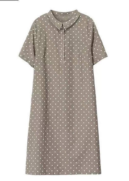 Khaki Peter Pan Collar Dot Print Work Dress Summer