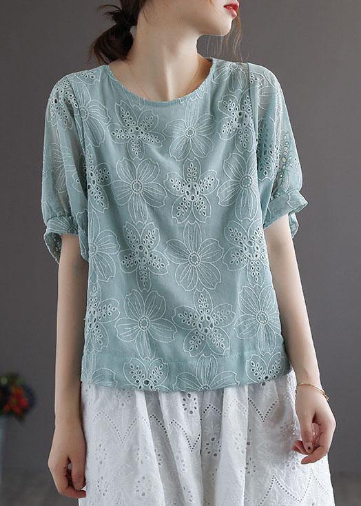 Blue Embroidered Summer Blouses Half Sleeve